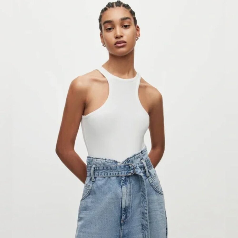 All Saints Norma Halter Neck Ribbed Tank Top Bodysuit Size 6
